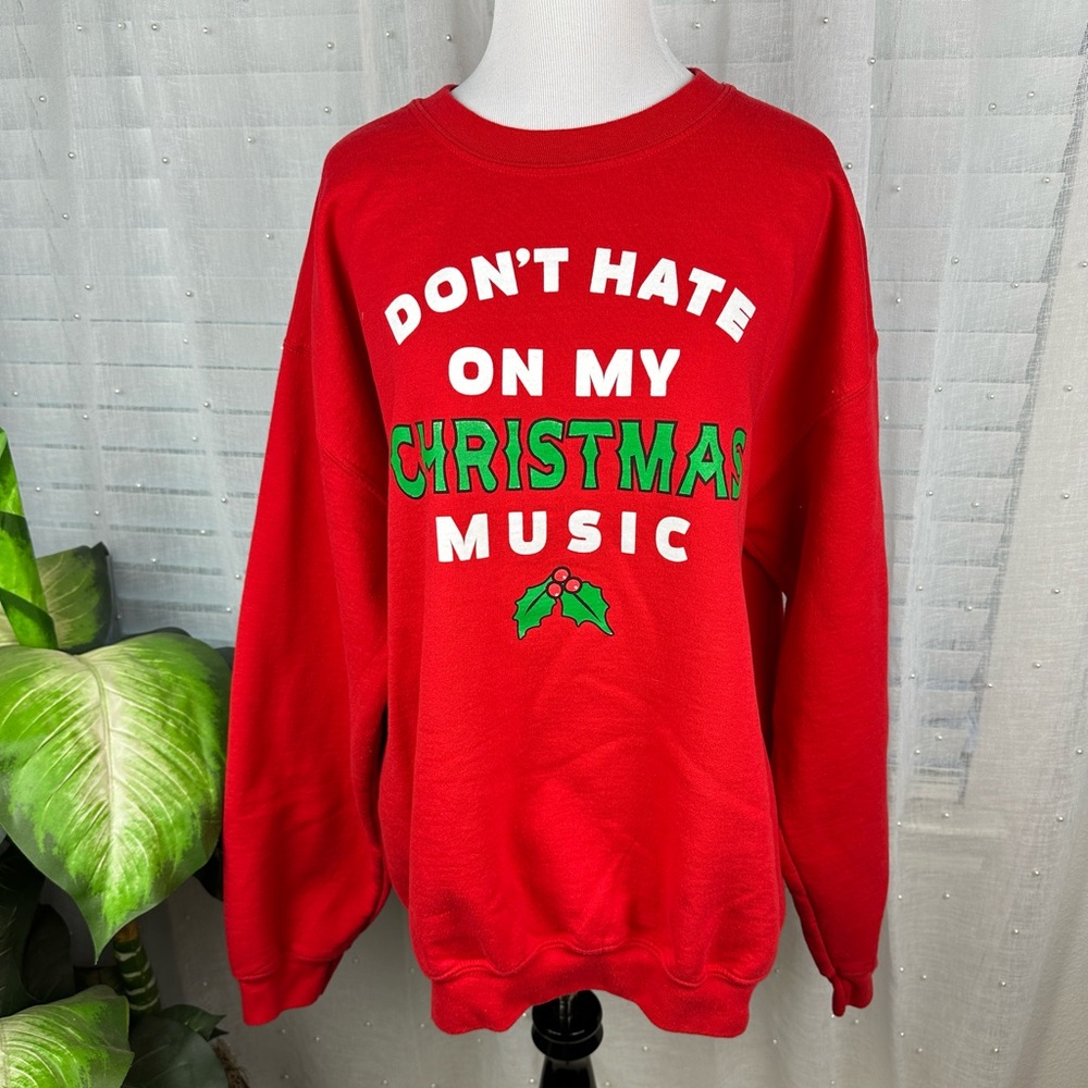 Vintage Retro 90s Don't Hate on My Christmas Music Oversized Sweatshirt Large